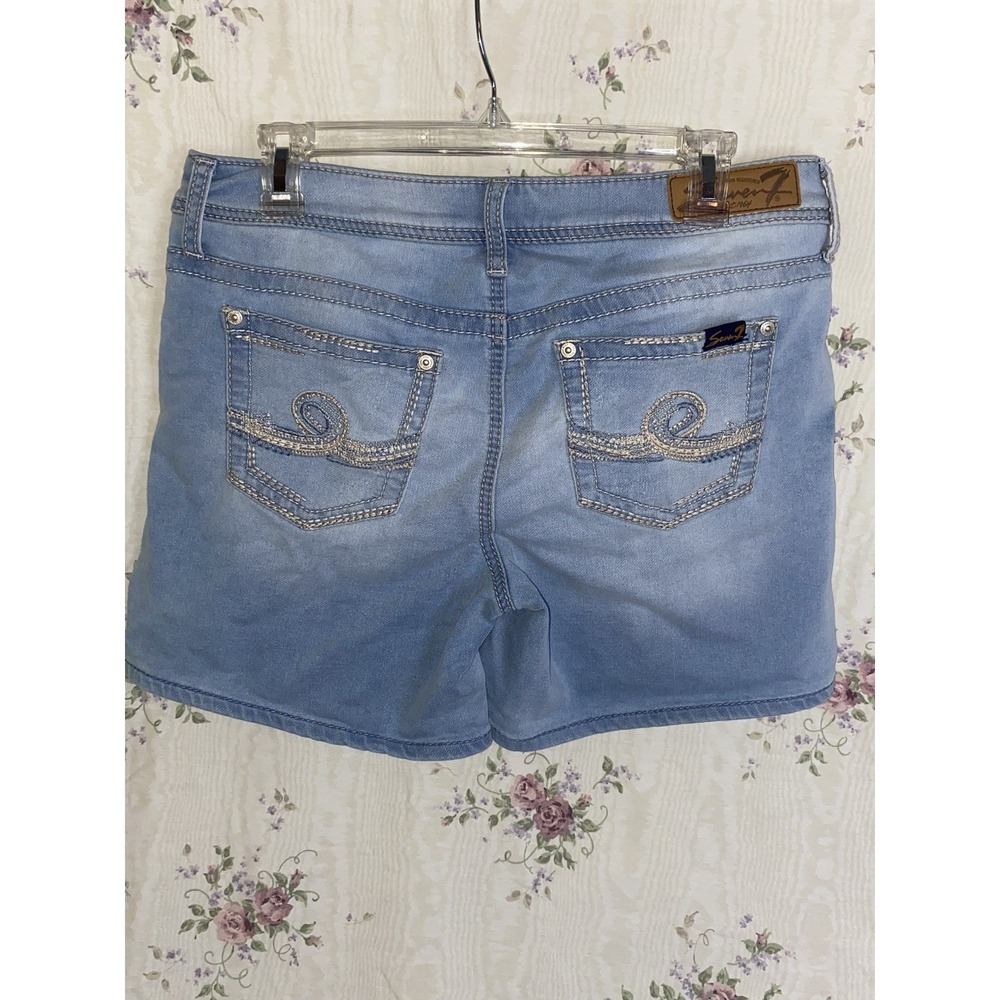 Seven 7 Womens 8 Denim Light Wash Faded Distressed Embelished Pockets Shorts - Picture 5 of 7